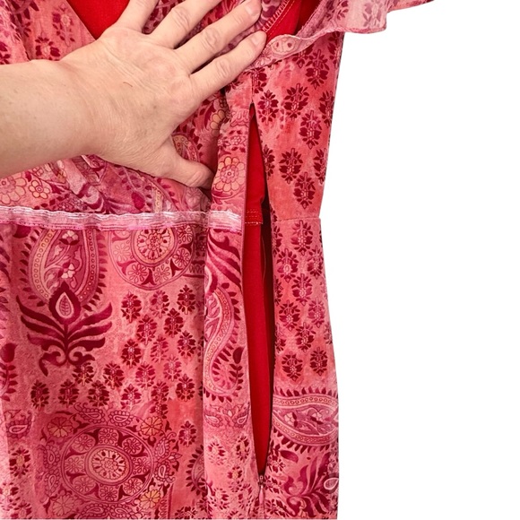 Vintage Y2K Dressbarn Paisley Tiered Boho Mini Dress Pink Made USA Small / Med - Picture 7 of 13